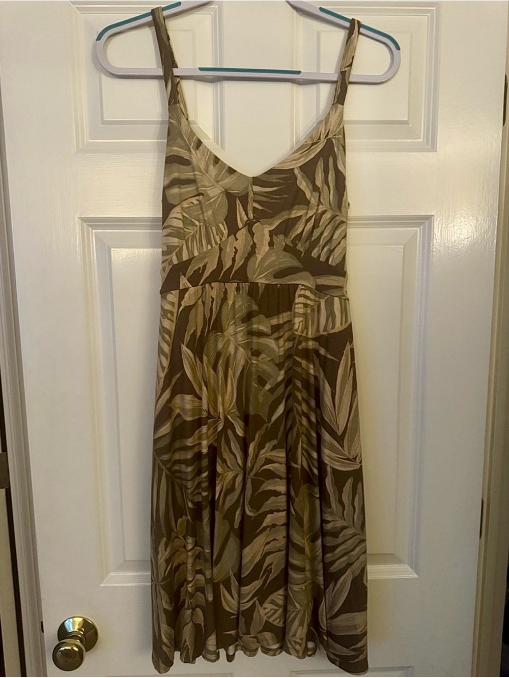TORRID-Olive and Cream Leaf-Print Midi Dress.